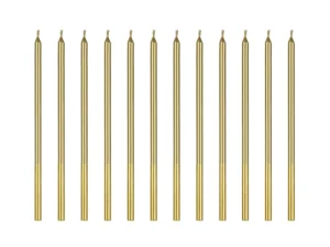 Świeczki urodzinowe gładkie, złoty 14 cm (1 op. : 12 szt.)