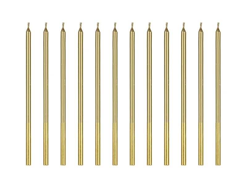 Świeczki urodzinowe gładkie, złoty 14 cm (1 op. : 12 szt.)