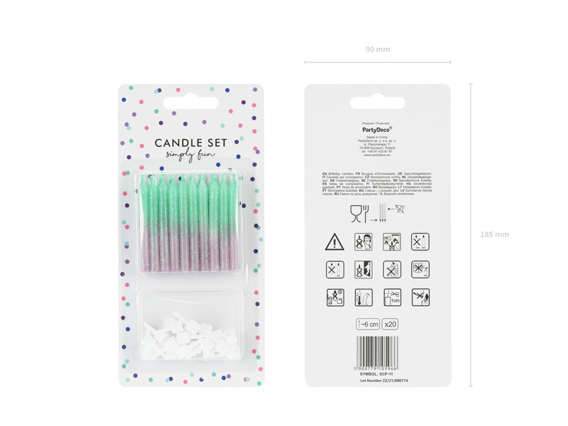 Świeczki urodzinowe ombre, 6cm (1 op. 20 szt.)