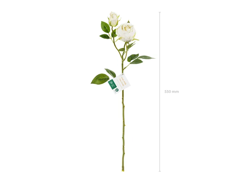 Sztuczny Kwiat - Róża z dwoma pąkami, 55 cm, jasny krem