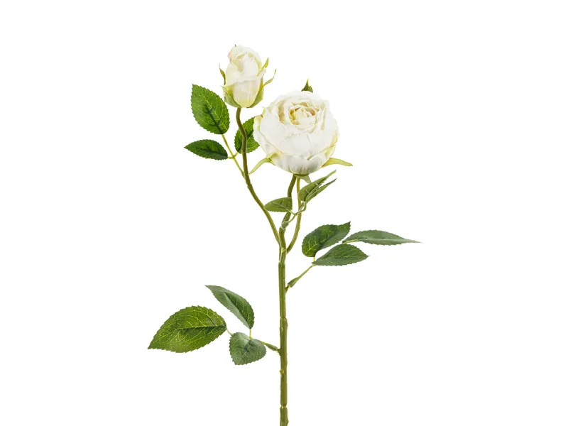 Sztuczny Kwiat - Róża z dwoma pąkami, 55 cm jasny krem