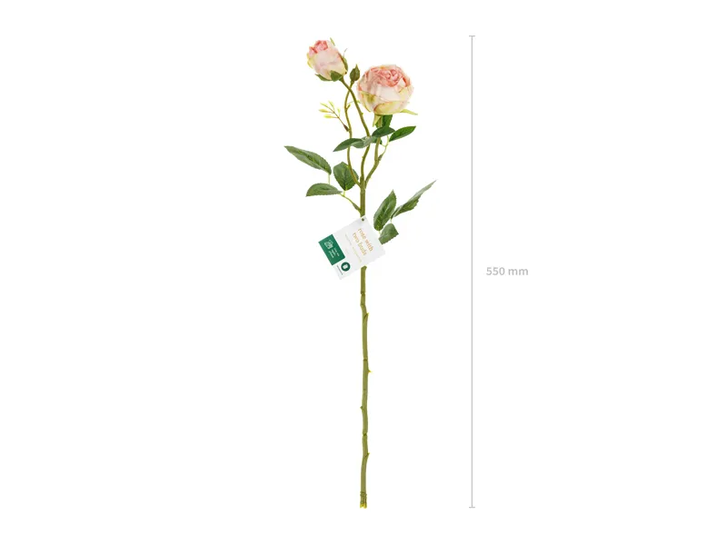 Sztuczny Kwiat - Róża z dwoma pąkami, 55 cm, jasny pudrowy róż
