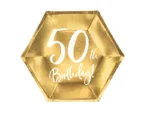 Talerzyki 50th Birthday, złoty, 20 cm (1 op. : 6 szt.)