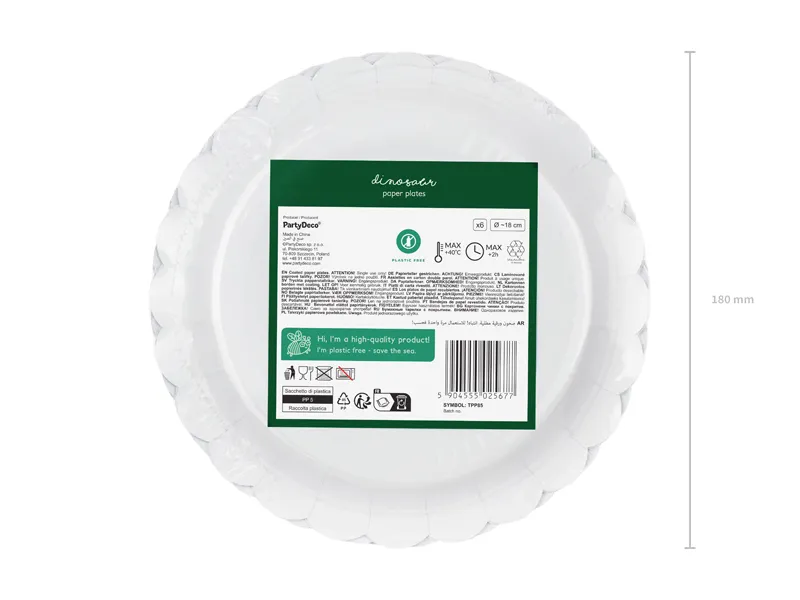 Talerzyki Dinozaury, 18x18 cm, mix (1 op. : 6 szt.)