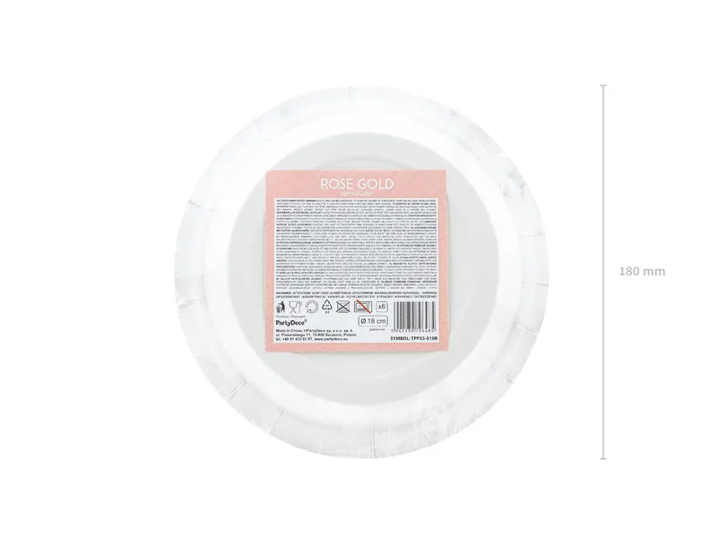 Talerzyki okrągłe, różowe złoto, 18cm (1 op. : 6 szt.)