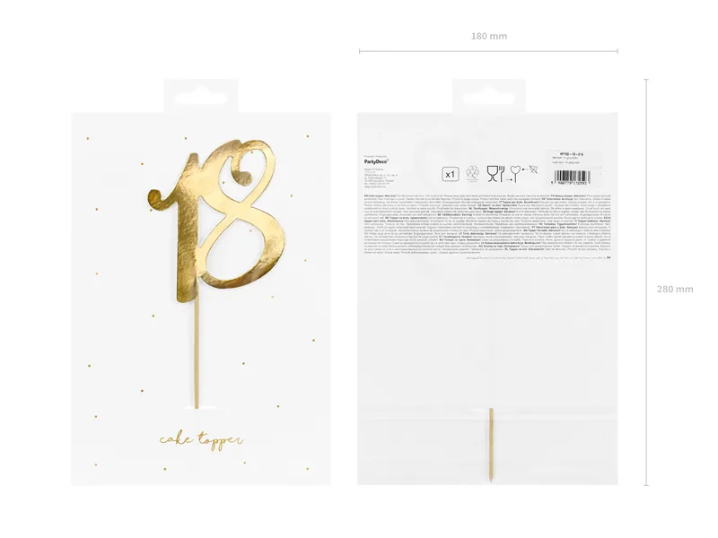 Topper na tort ''18'', złoty, 20.5cm