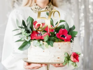 Topper na tort ''50'', złoty, 21 cm