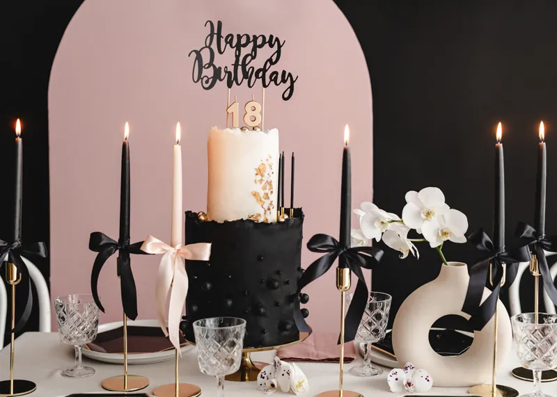 Topper na tort Happy Birthday, czarny, 22,5 cm