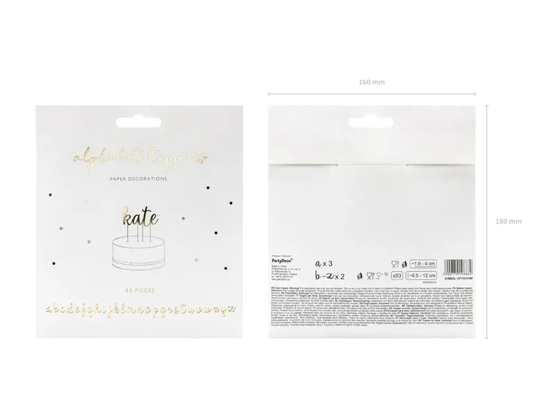 Toppery Alfabet, złoty, 9,5-12cm (1 op. : 53 szt.)
