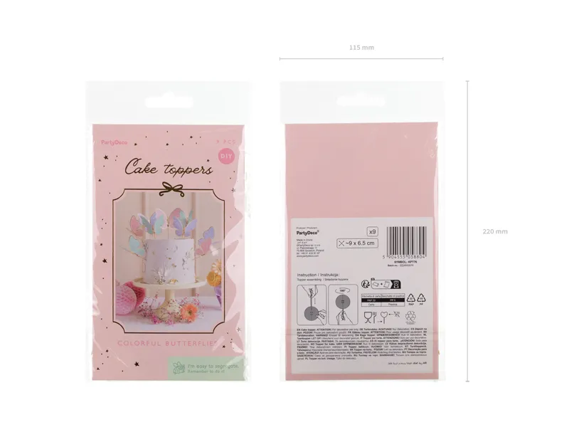 Toppery na tort Motylki, 9 x 6.5 cm, mix (1 op. : 9 szt.)