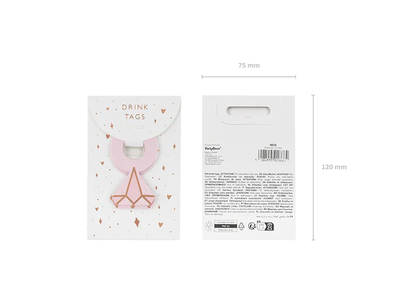 Znaczniki na kieliszki Pierścionki, 4x6.5 cm, mix (1 op. : 10 szt.)