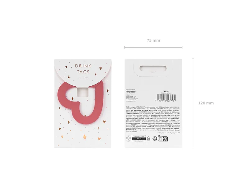 Znaczniki na kieliszki Serca, 6.5x6 cm 10 szt.