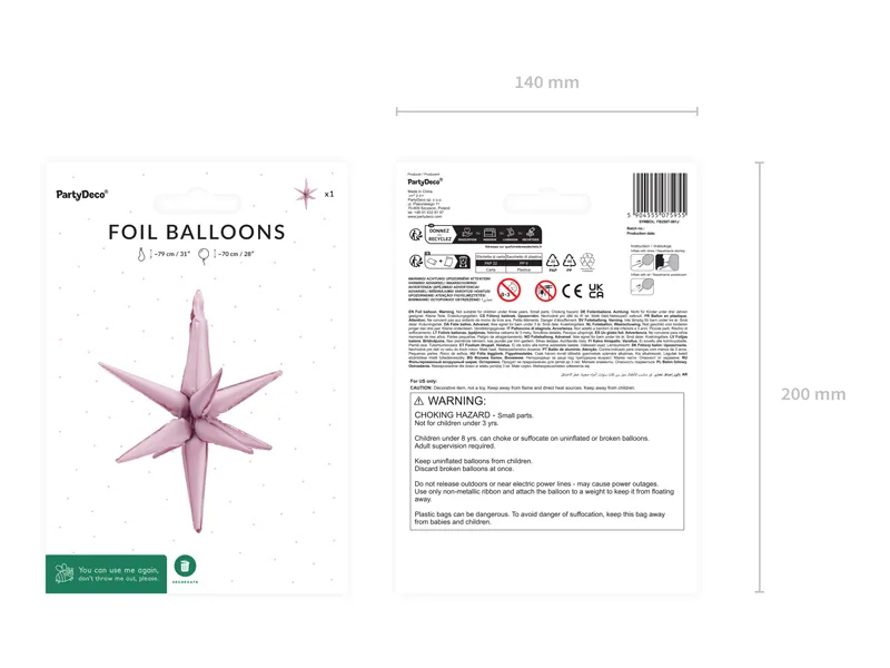 Balon foliowy Gwiazda 3D, 70cm jasny różowy