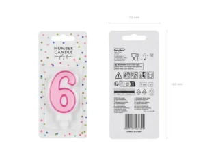 Świeczka urodzinowa Cyferka 6 różowy 7cm