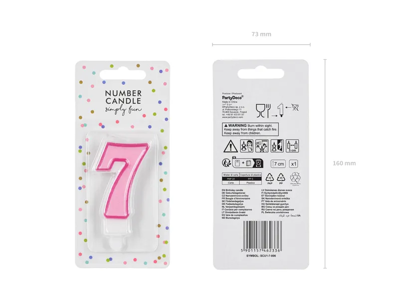 Świeczka urodzinowa Cyferka 7 różowy 7cm