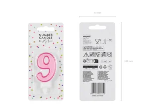 Świeczka urodzinowa Cyferka 9 różowy 7cm