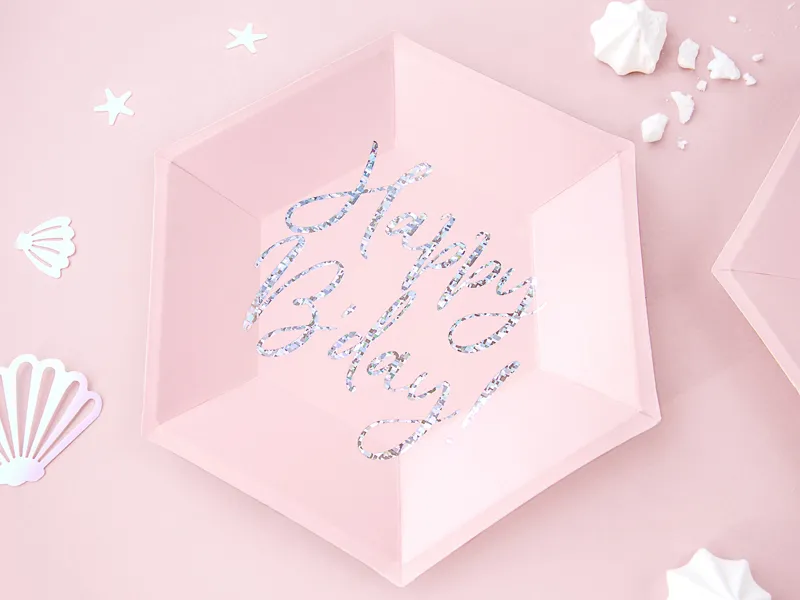 Talerzyki Happy B'day! jasny pudrowy róż 20 cm