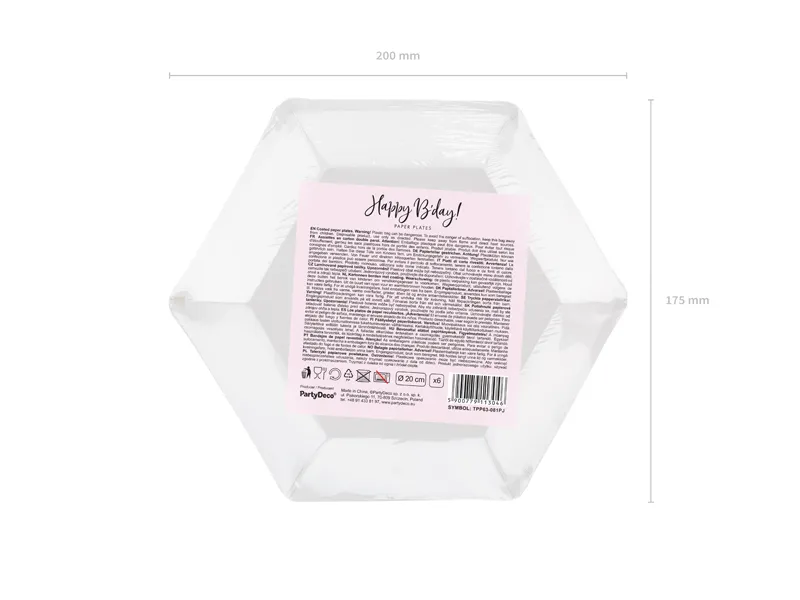 Talerzyki Happy B'day!, jasny pudrowy róż 20 cm