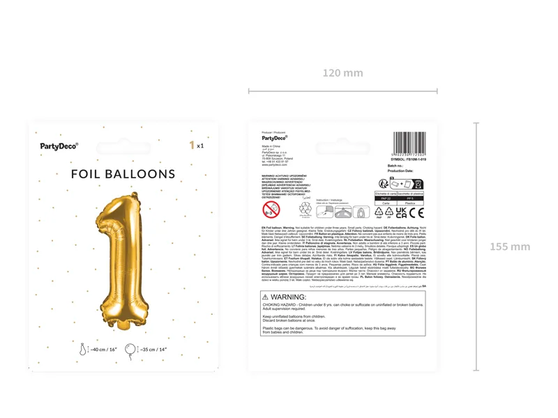 Balon foliowy Cyfra ''1'' 35 cm złoty