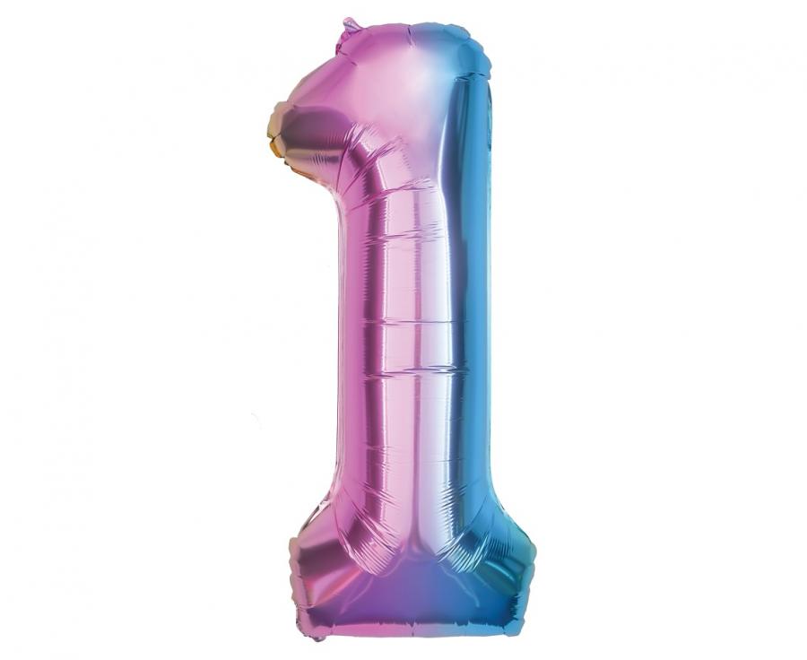 Balon foliowy Cyfra ''1'' 85 cm tęczowa