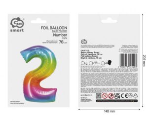 Balon foliowy Cyfra ''2'' 76cm tęczowa