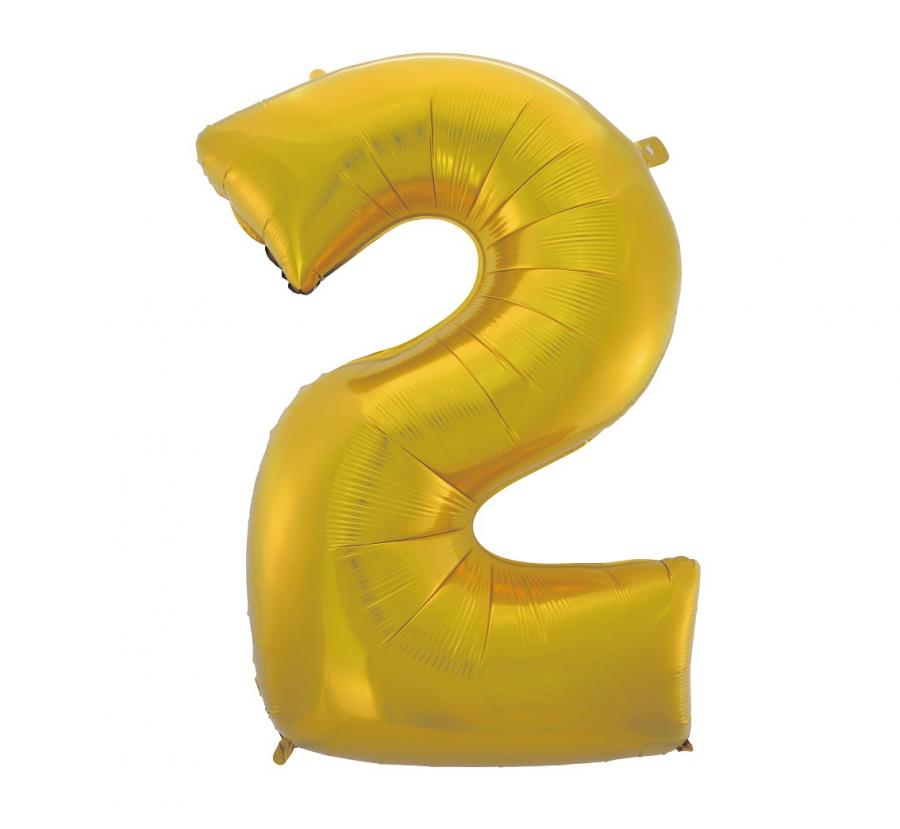 Balon foliowy Cyfra ''2'' 92 cm złoty matowy