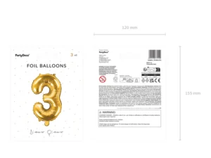 Balon foliowy Cyfra ''3'' 35 cm złoty