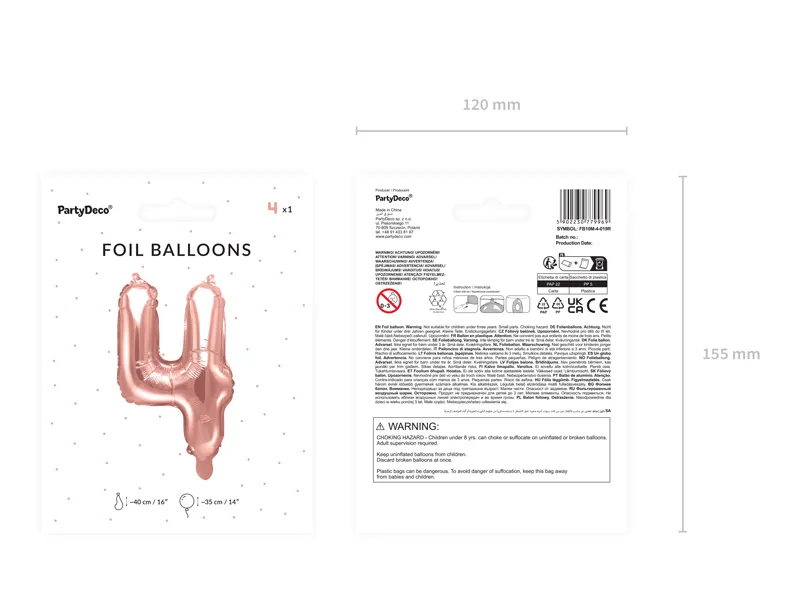 Balon foliowy Cyfra ''4'' 35cm, różowe złoto