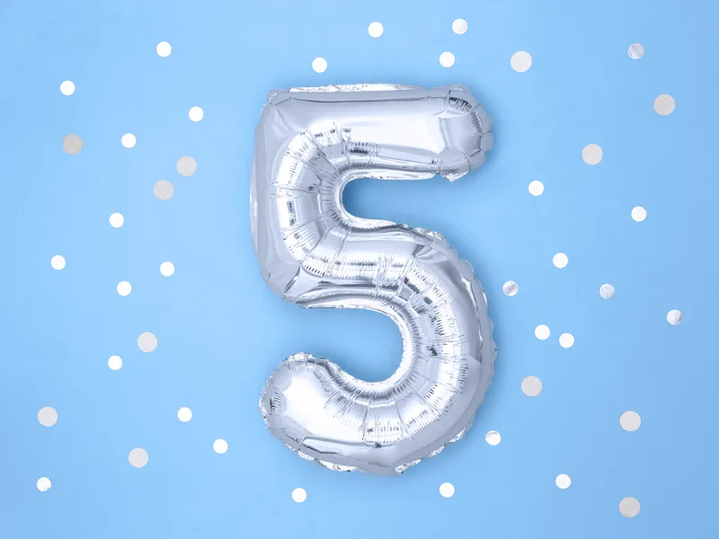 Balon foliowy Cyfra ''5'' 35 cm srebrny