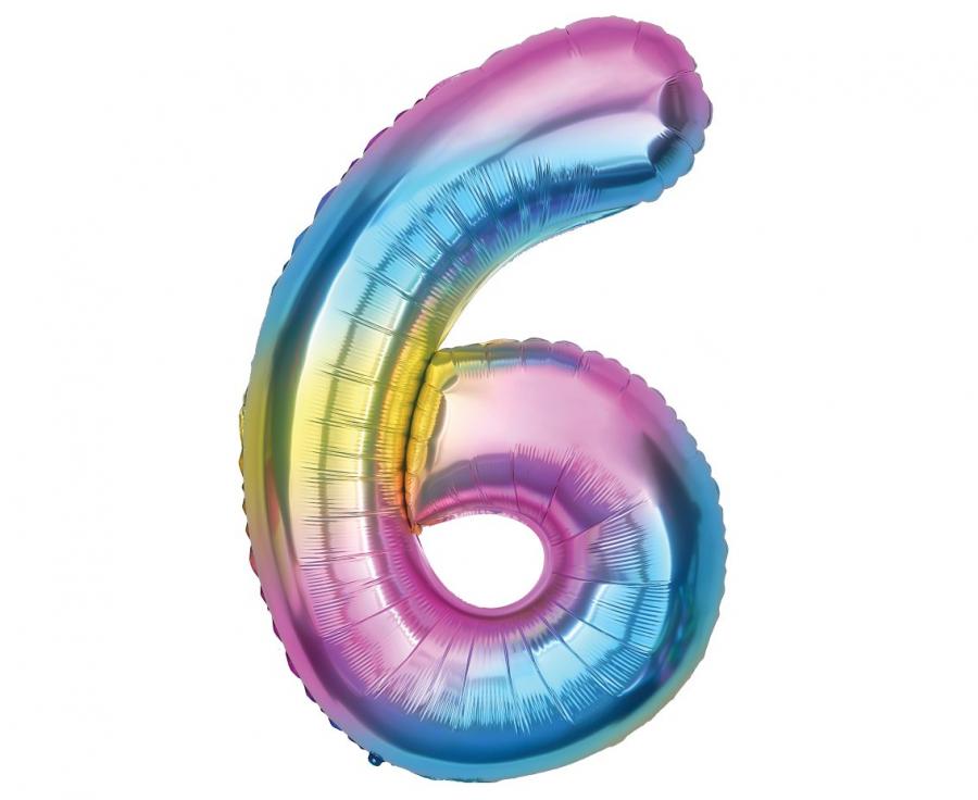 Balon foliowy Cyfra ''6'' 85 cm tęczowa