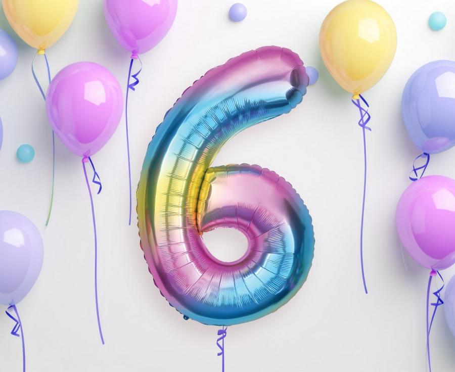 Balon foliowy Cyfra ''6'' 85cm tęczowa