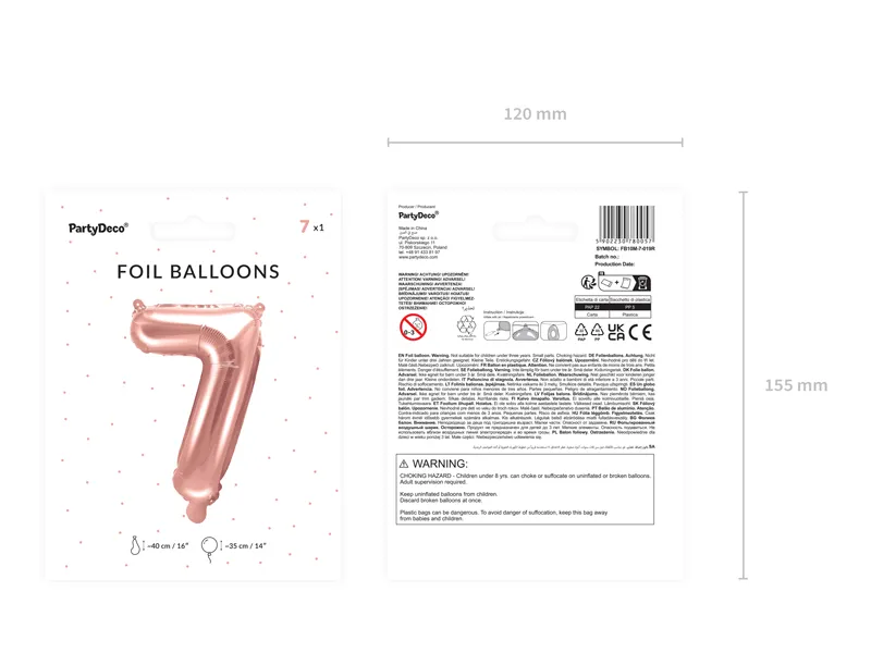 Balon foliowy Cyfra ''7'' 35cm, różowe złoto