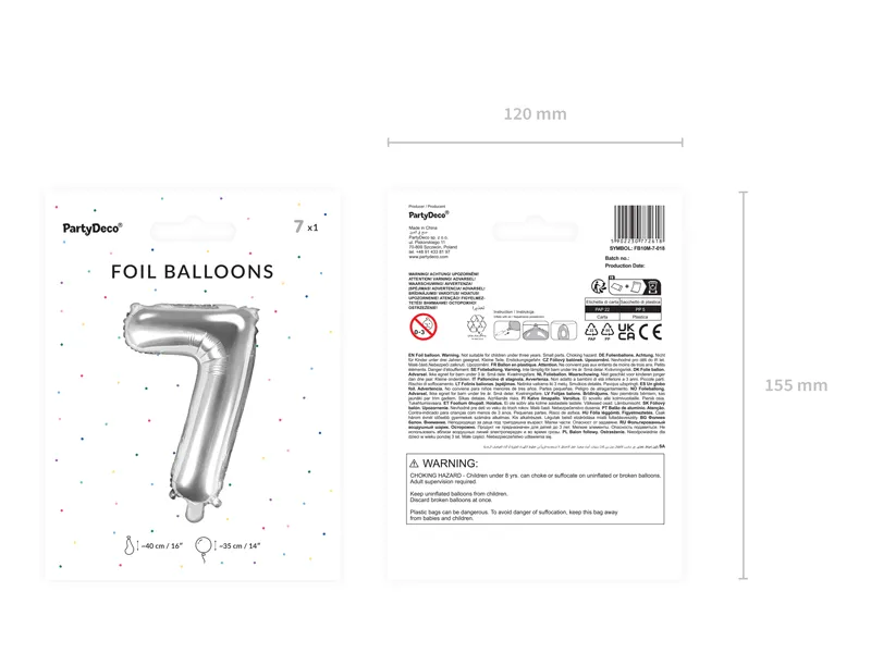 Balon foliowy Cyfra ''7'' 35cm, srebrny