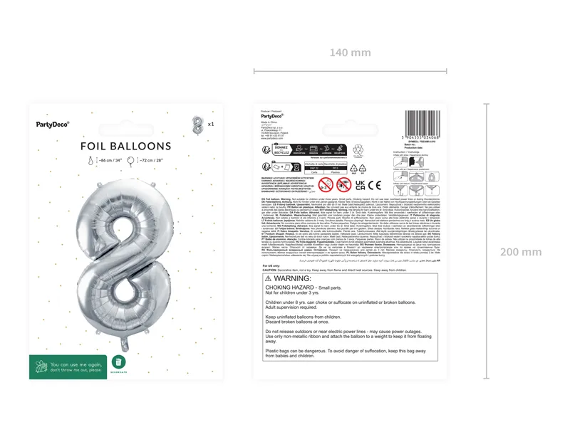Balon foliowy Cyfra ''8'' 72cm, srebrny