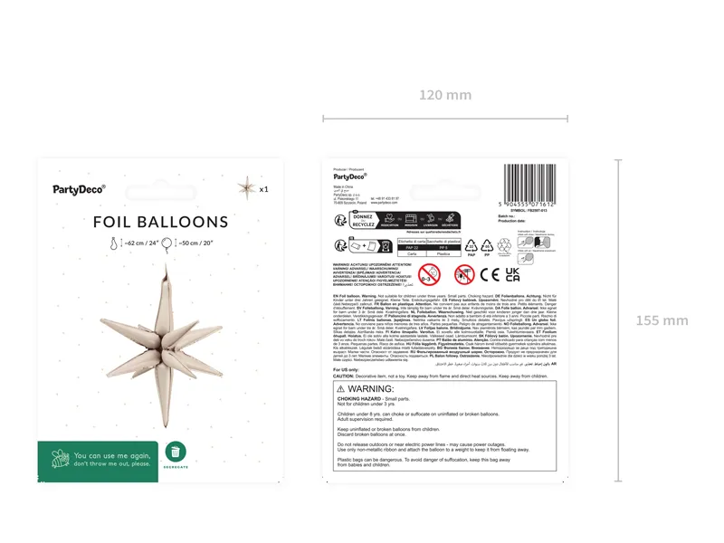 Balon foliowy Gwiazda 3D 50cm beż