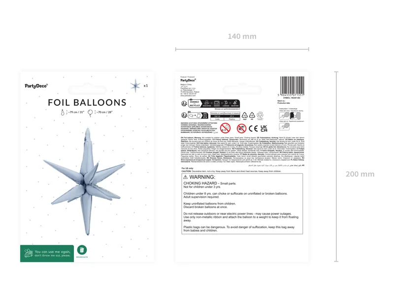 Balon foliowy Gwiazda 3D 70cm, mglisty niebieski