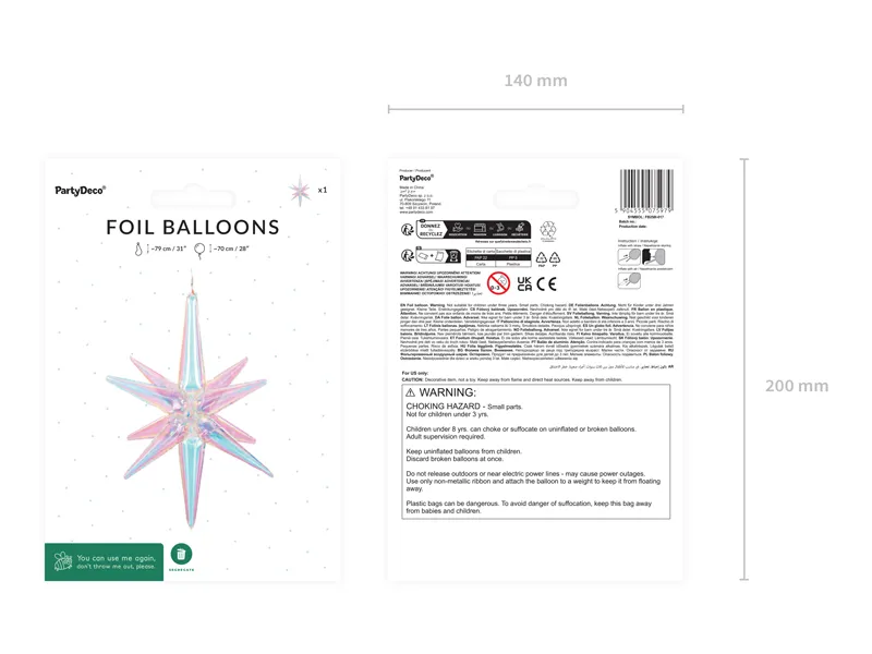 Balon foliowy Gwiazda 3D, 70cm, opalizujący