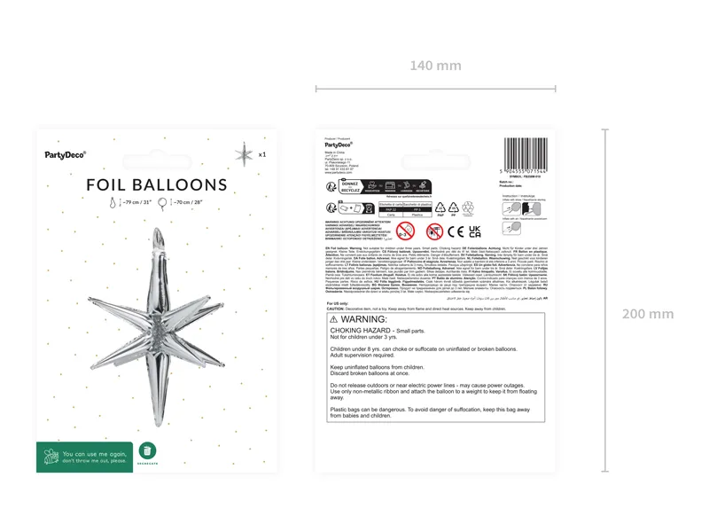 Balon foliowy Gwiazda 3D, 70cm, srebrny