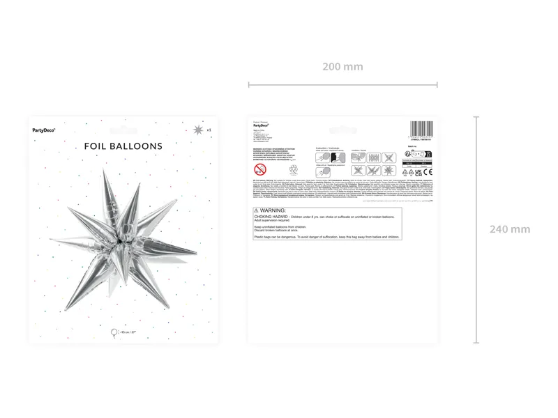 Balon foliowy Gwiazda 3D, 95 cm srebrny