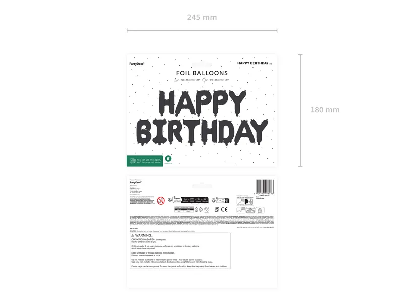 Balon foliowy Happy Birthday, 340x35cm, czarny