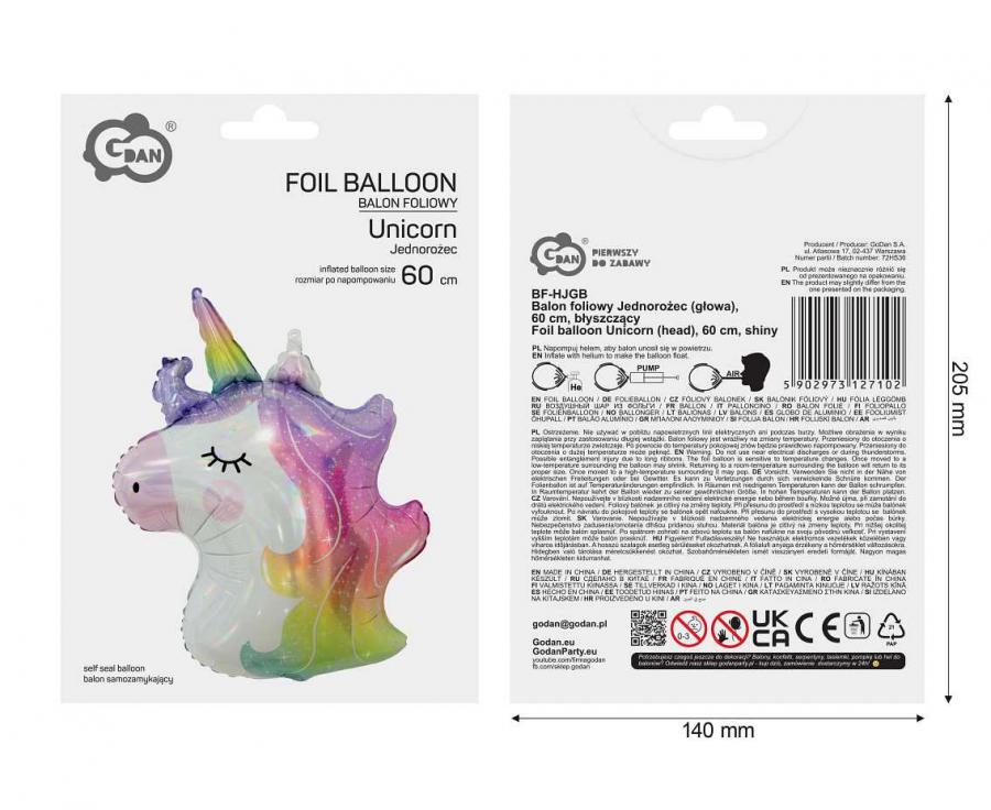 Balon foliowy Jednorożec 60cm głowa błyszczący