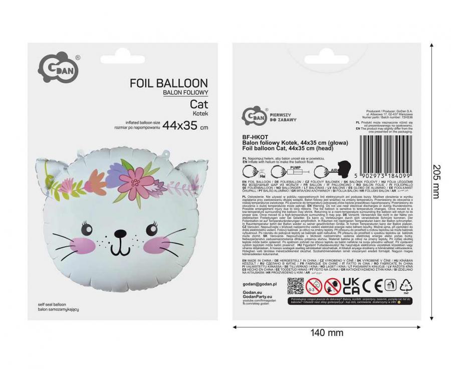 Balon foliowy Kotek 44x35 cm, głowa