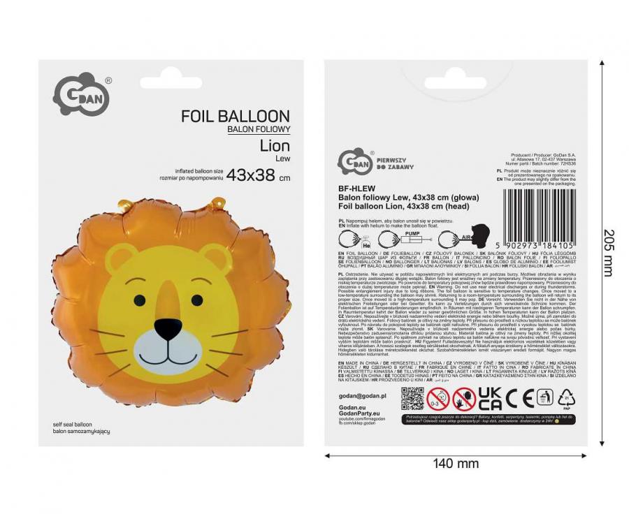 Balon foliowy Lew 43x38 cm, głowa
