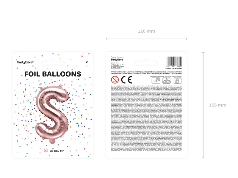 Balon foliowy Litera ''S'' 35cm, różowe złoto