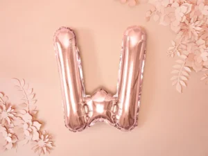 Balon foliowy Litera ''W'' 35 cm różowe złoto