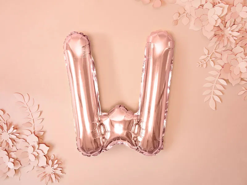 Balon foliowy Litera ''W'' 35 cm różowe złoto