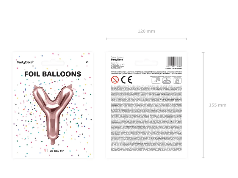 Balon foliowy Litera ''Y'' 35 cm, różowe złoto