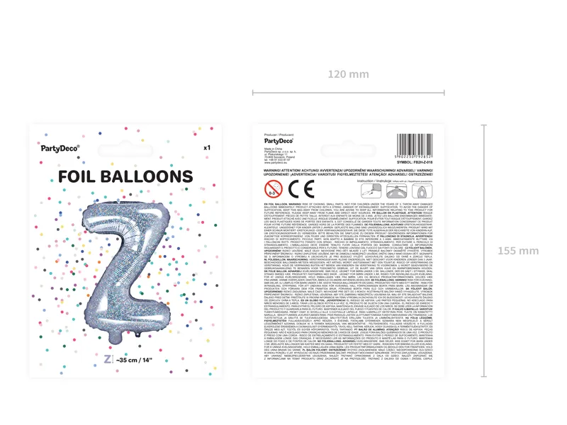 Balon foliowy Litera ''Z'' 35cm, holograficzny