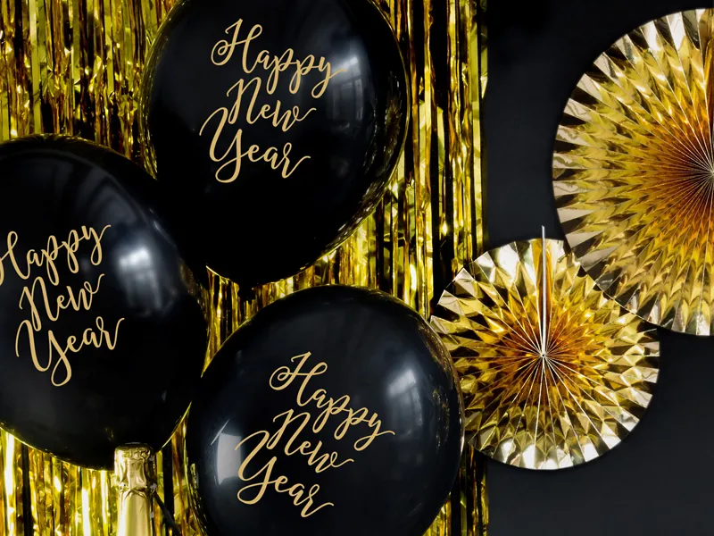 Balony 30cm Happy New Year Pastel Black