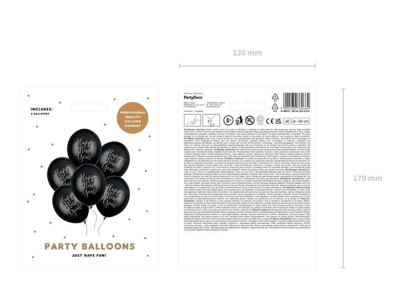 Balony 30 cm, Happy New Year Pastel Black